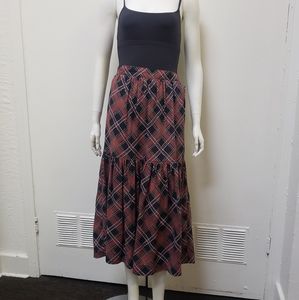 VINTAGE LAURENT PLAID RED MAXI SKIRT
